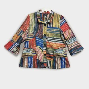 Ali Miles Jacket Button Front Top Sweater Women's M Abstract Art 2 Wear Soft